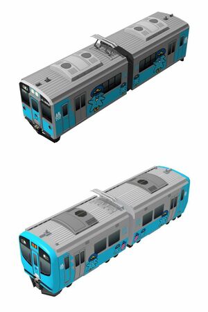 ゲーム内で使用される青い森701系（上）と同703系の3Dモデル（青い森鉄道提供）